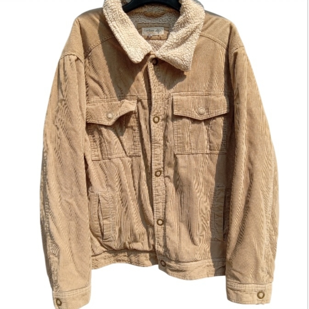 Corduroy Sherpa-Lined Trucker Jacket Light Tan XXL
